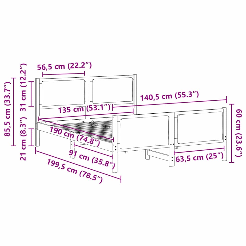 Bed Frame with Headboard Dark Grey 135 x 190 cm Fabric