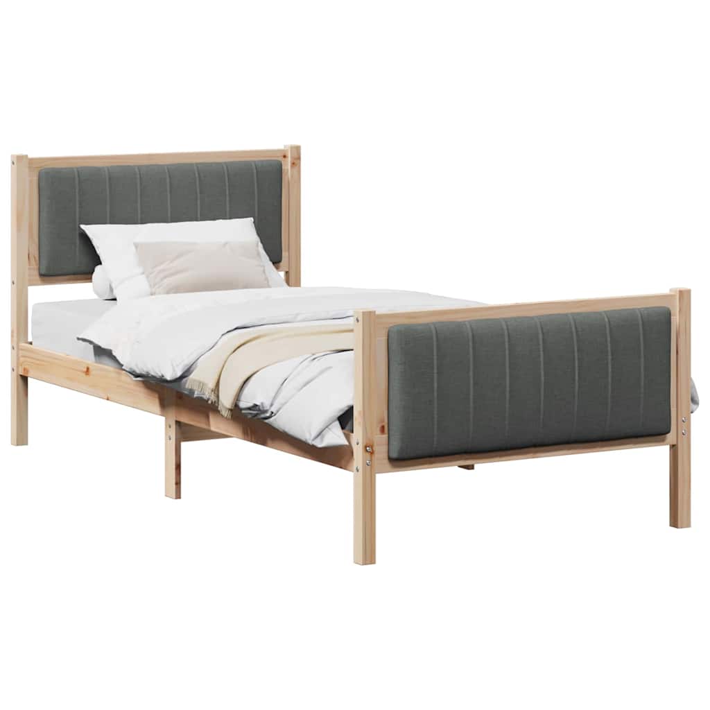 Bed frame Brown and dark grey 90 x 190 cm Solid pine wood