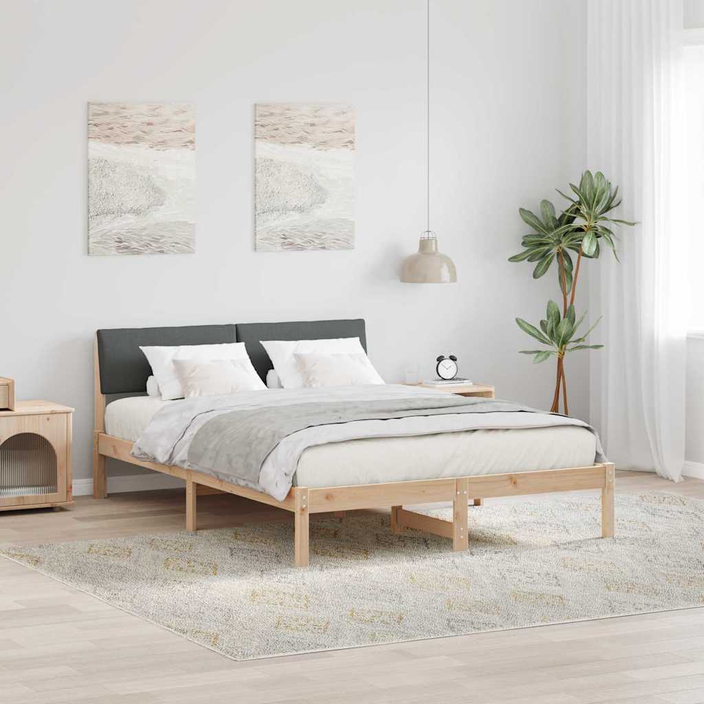 Bed frame Brown and dark grey 135 x 190 cm Solid pine wood