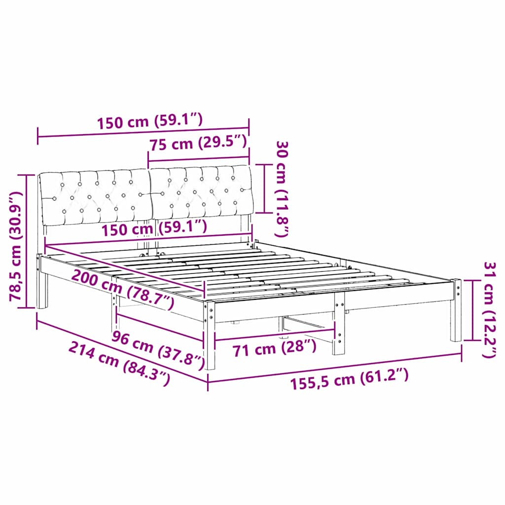 Bed frame Brown and dark grey 150 x 200 cm Solid pine wood