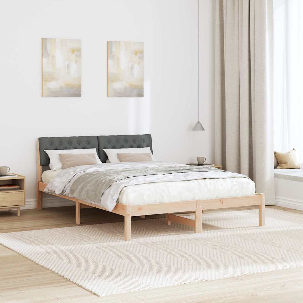 Bed frame Brown and dark grey 135 x 190 cm Solid pine wood