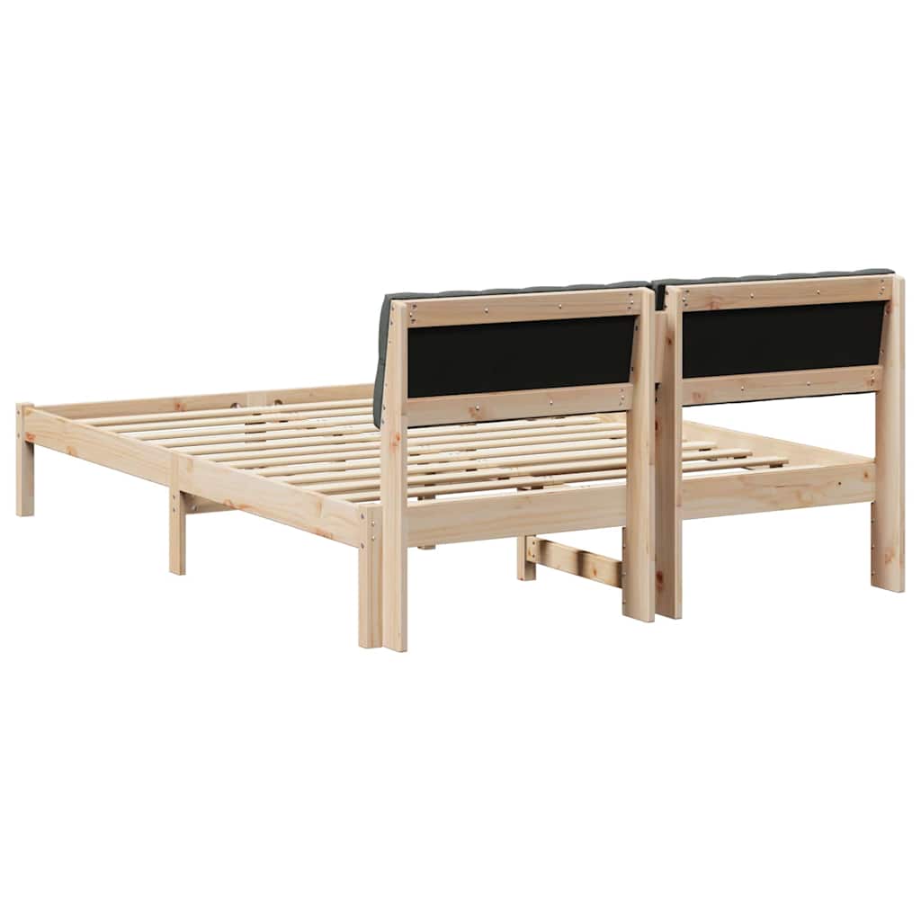 Bed frame Brown and dark grey 135 x 190 cm Solid pine wood