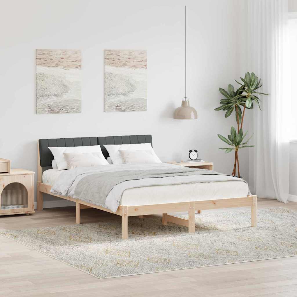 Bed frame Brown and dark grey 135 x 190 cm Solid pine wood