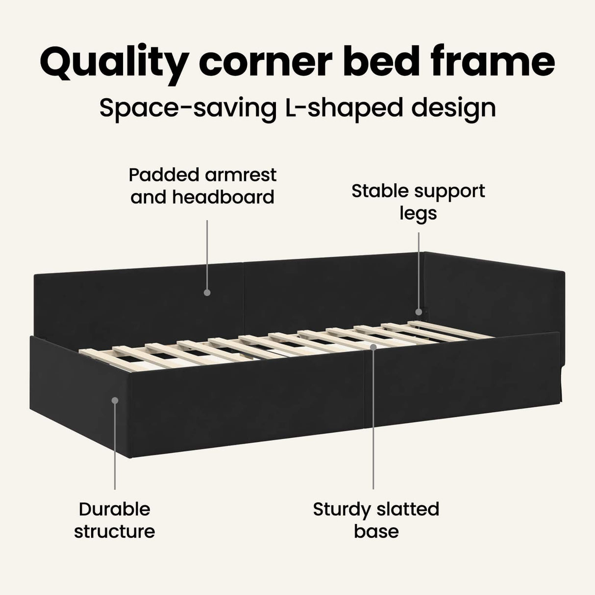 Corner Bed Frame with Headboard Black 90 cm x 190 cm Velvet