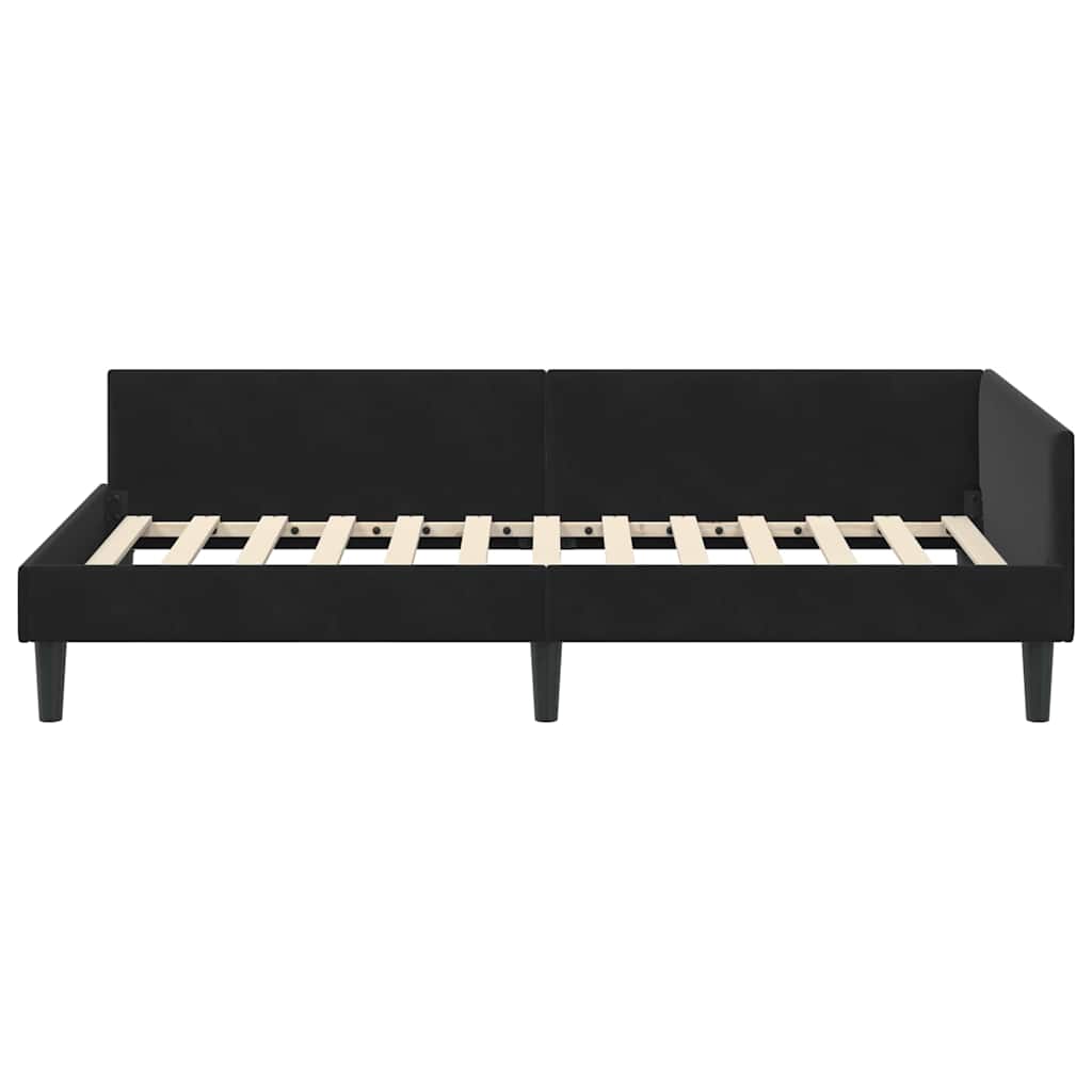 Corner Bed Frame Black 90 cm x 190 cm VelvetandPlywood