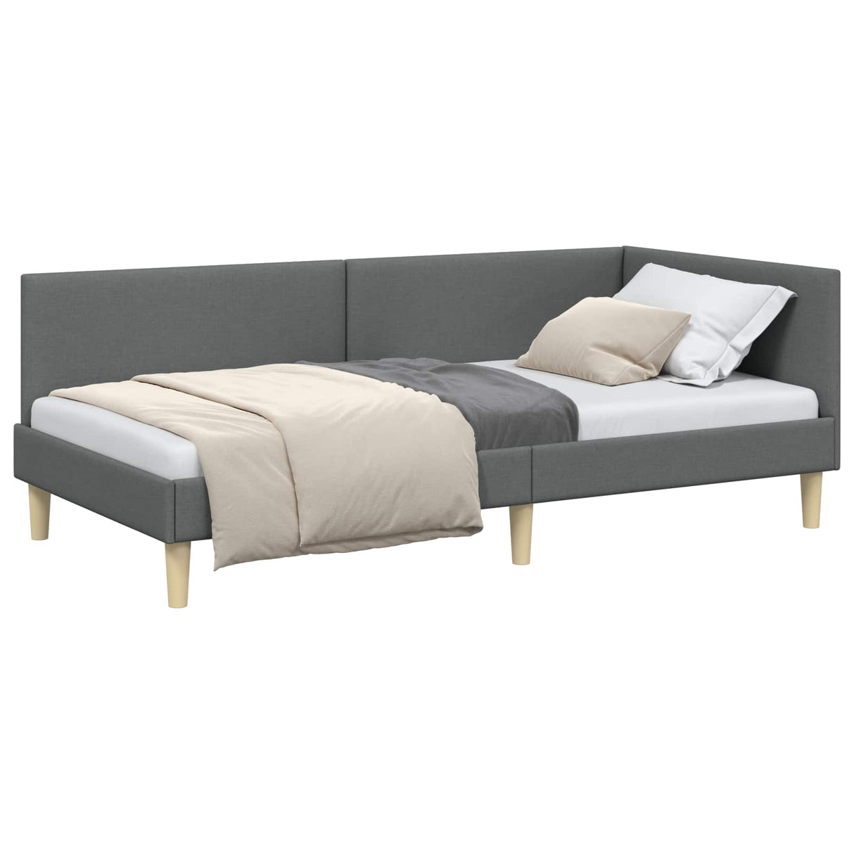 Corner Bed Frame Dark Grey 90 cm x 190 cm Fabric and Plywood
