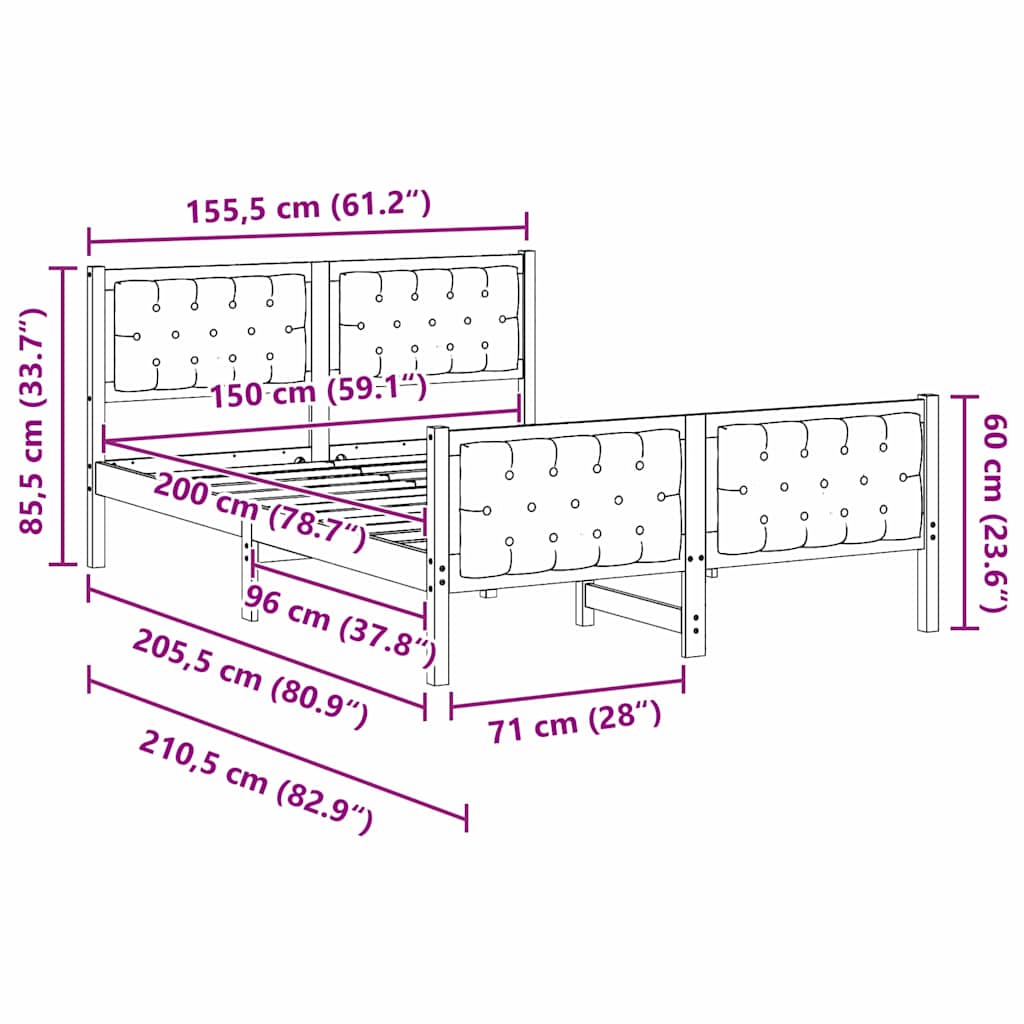 Bed Frame with Headboard Dark Grey 150 x 200 cm Solid Pine Wood