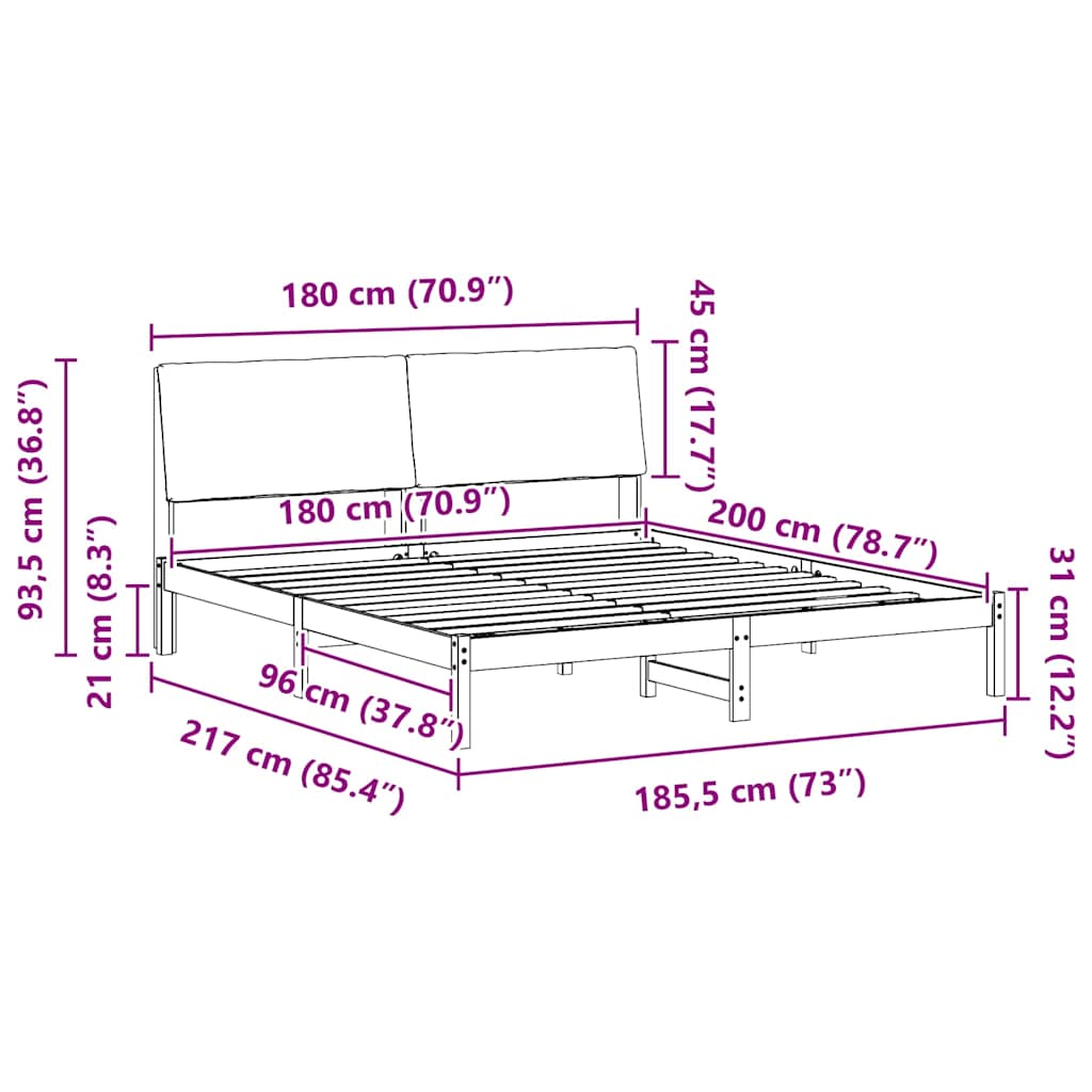 Bed frame Brown and dark grey 180 x 200 cm Solid pine wood