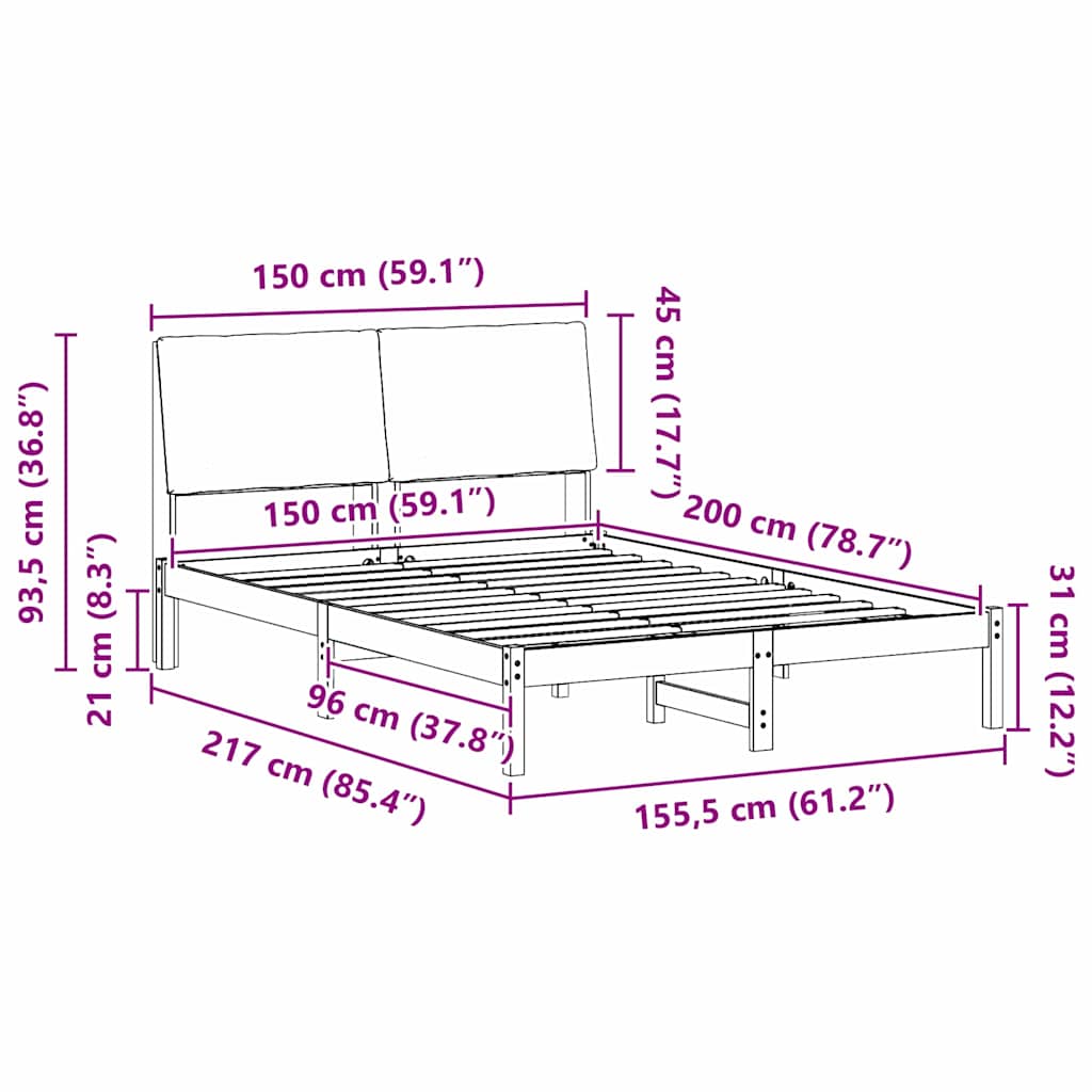 Bed frame Brown and dark grey 150 x 200 cm Solid pine wood