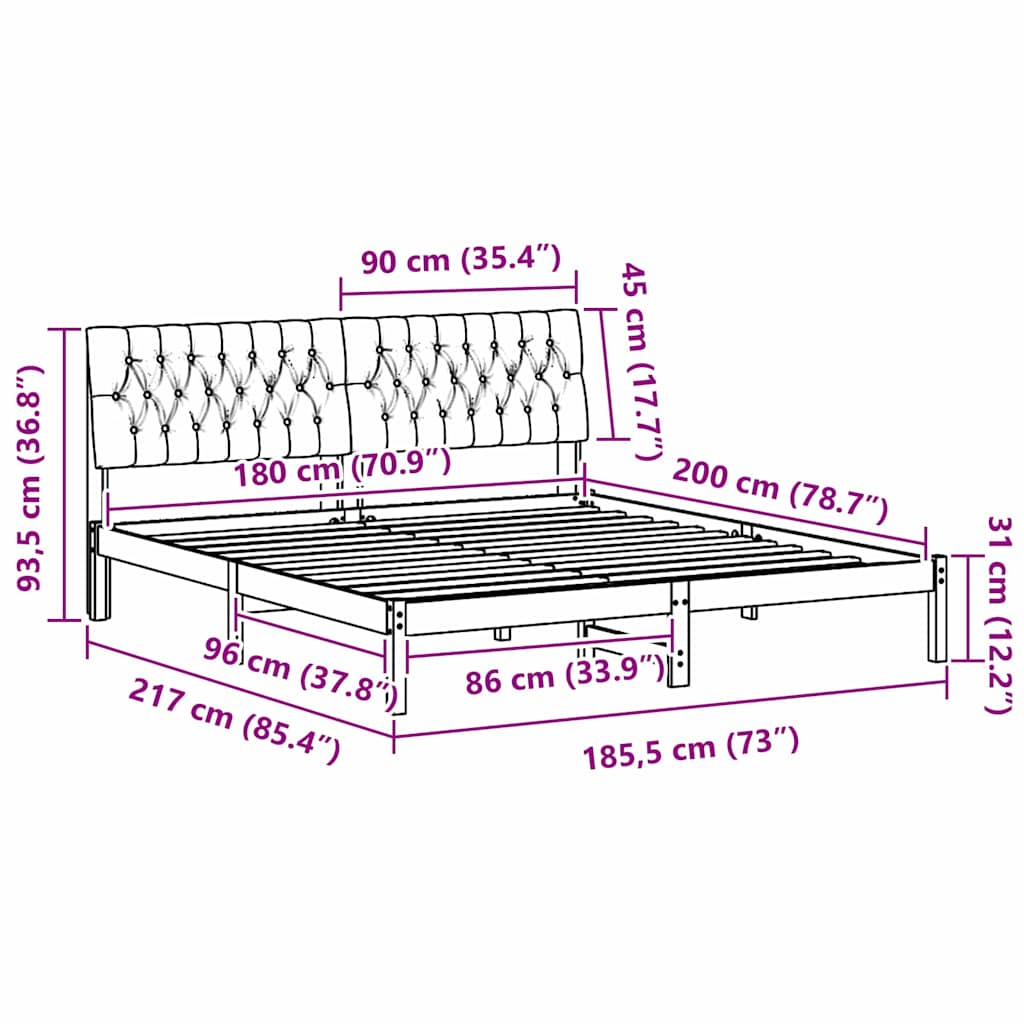 Bed Frame with Upholstered Headboard Brown 180 x 200 cm