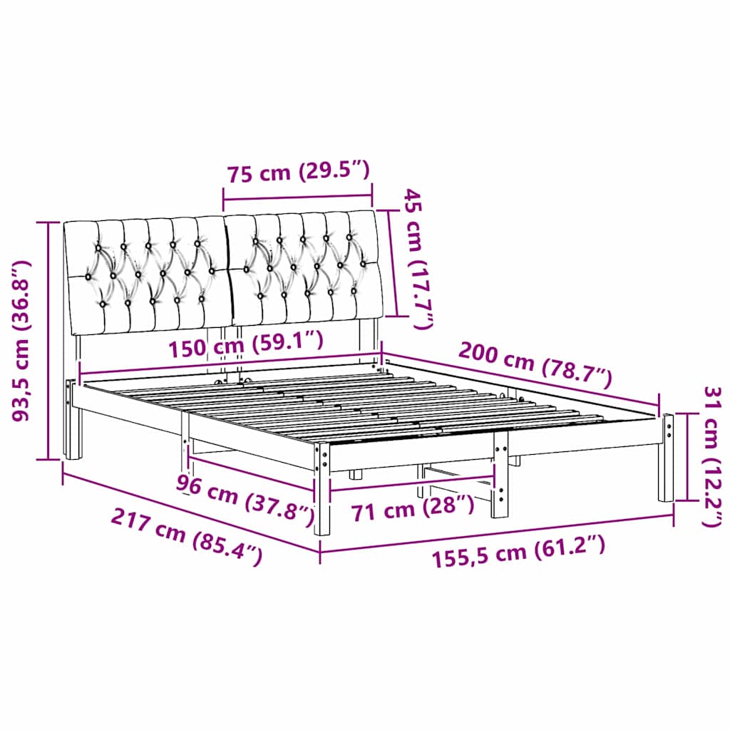 Bed Frame with Upholstered Headboard Brown 150 x 200 cm