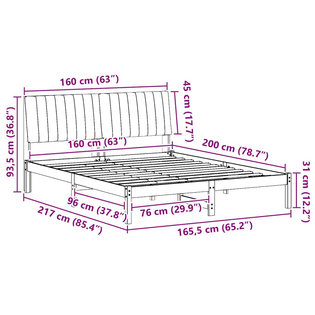 Bed Frame with Headboard Brown 150 x 200 cm Solid Pine Wood
