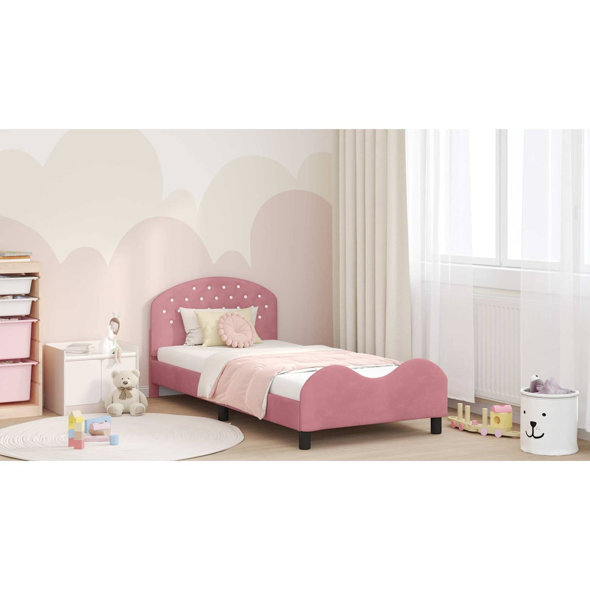 Kids'Bed Frame with Headboard Pink 90 x 190 cm Velvet