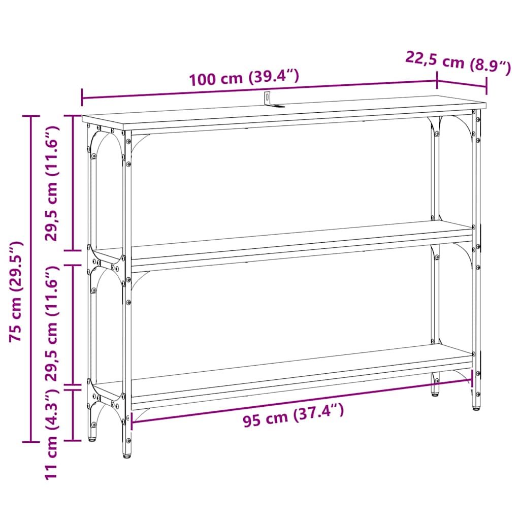 Console Table with Shelf Black oak 100 x 22.5 x 75 cm