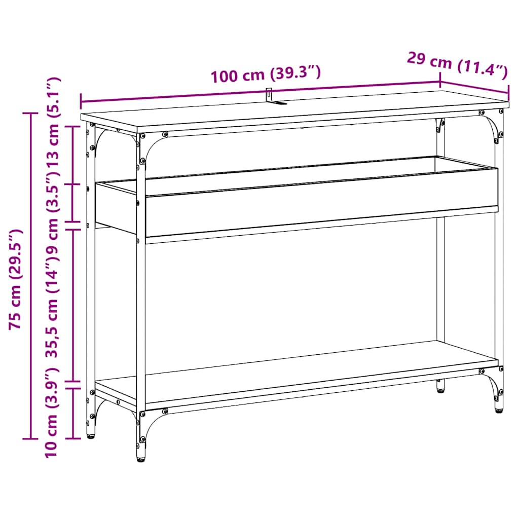 Console Table Artisan oak 100 x 29 x 75 cm Engineered wood
