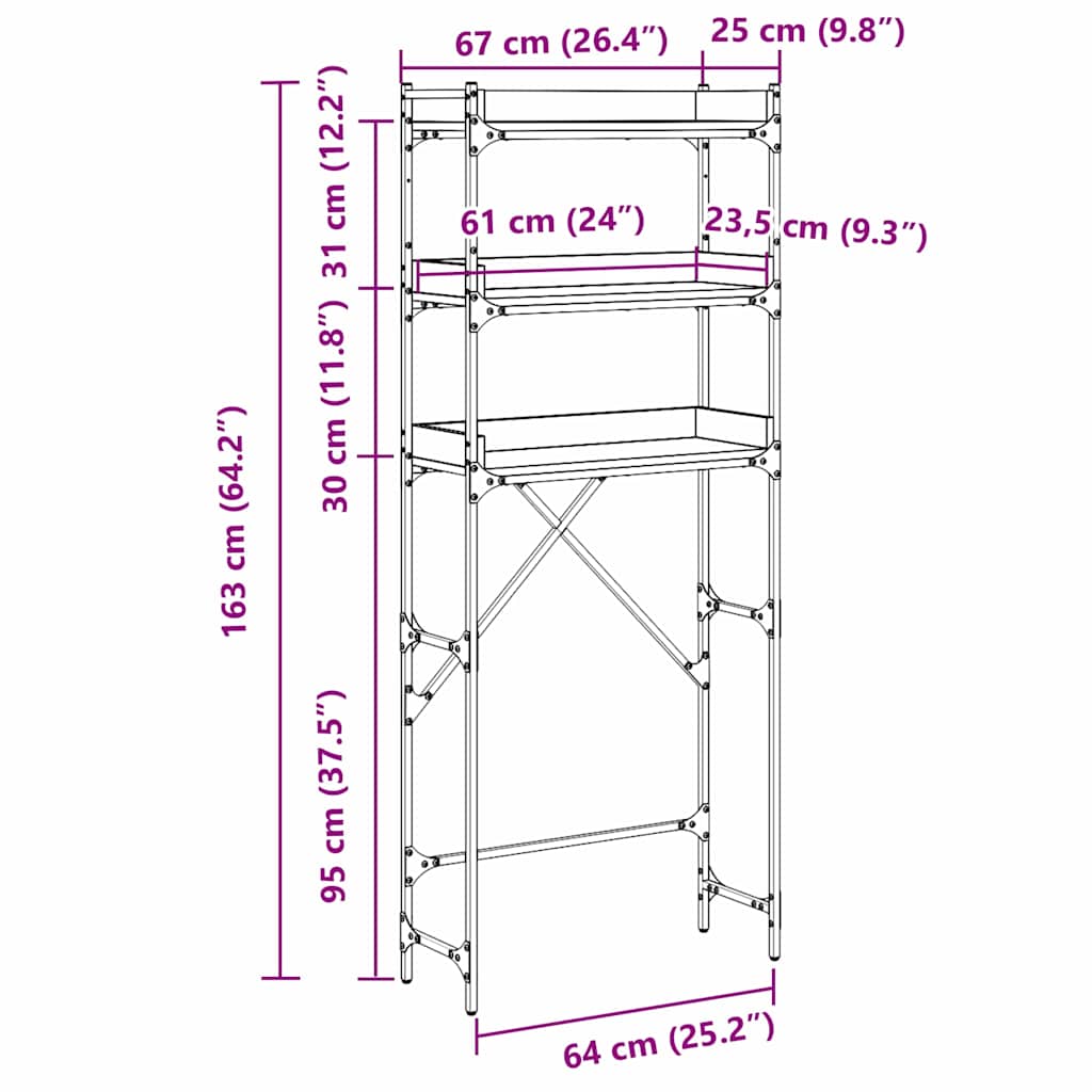 Washing Machine Shelf 67 x 25 x 163 cm Engineered wood