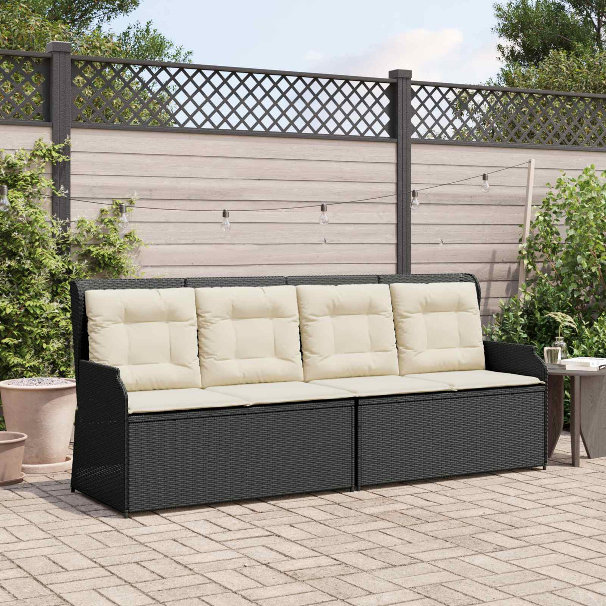 Garden Bench with Cushion Black Poly rattan