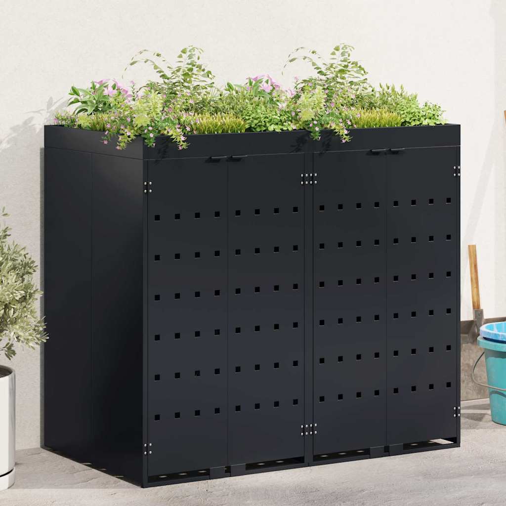 Wheelie Bin Storage for 2 Bins Black 136 x 77,5 x 121,5 cm