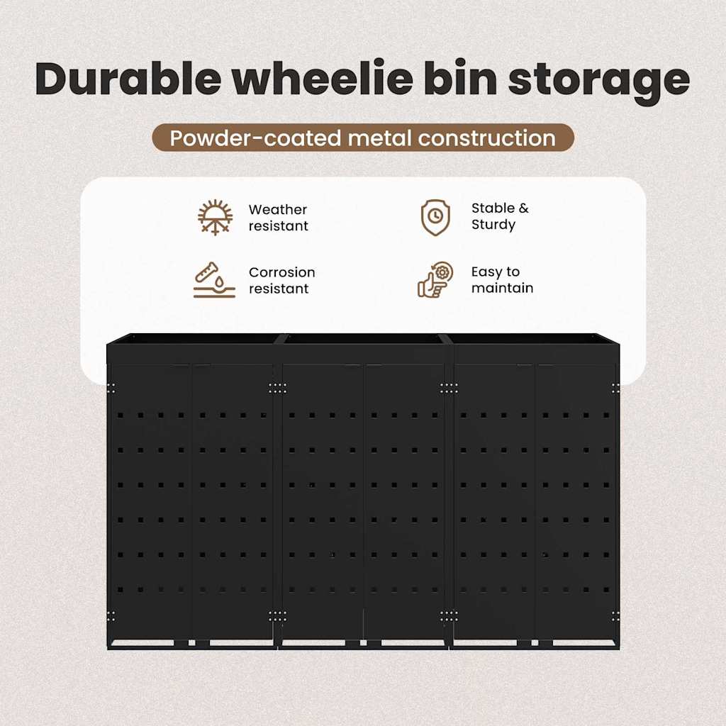 Wheelie Bin Storage for 3 Bins Black 204 x 77,5 x 121,5 cm