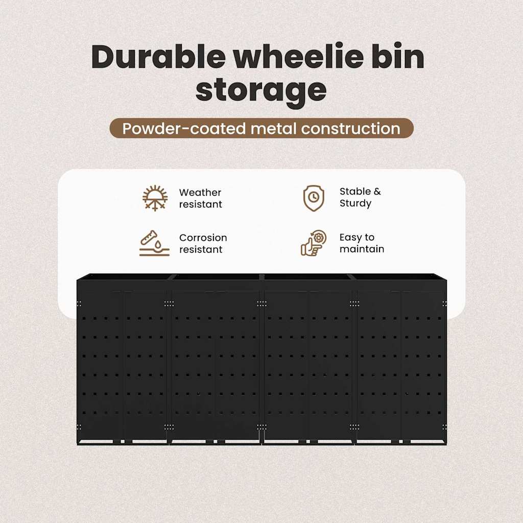 Wheelie Bin Storage for 4 Bins Black 272 x 77,5 x 121,5 cm