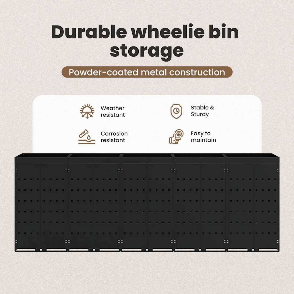 Wheelie Bin Storage for 5 Bins Black 340 x 77,5 x 121,5 cm