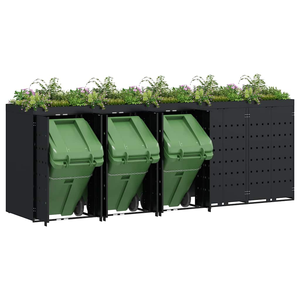 Wheelie Bin Storage for 5 Bins Black 340 x 77,5 x 121,5 cm