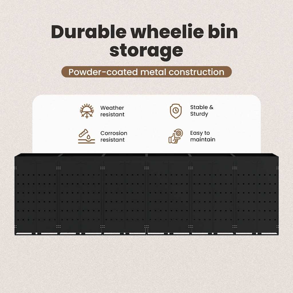 Wheelie Bin Storage for 6 Bins Black 408 x 77,5 x 121,5 cm