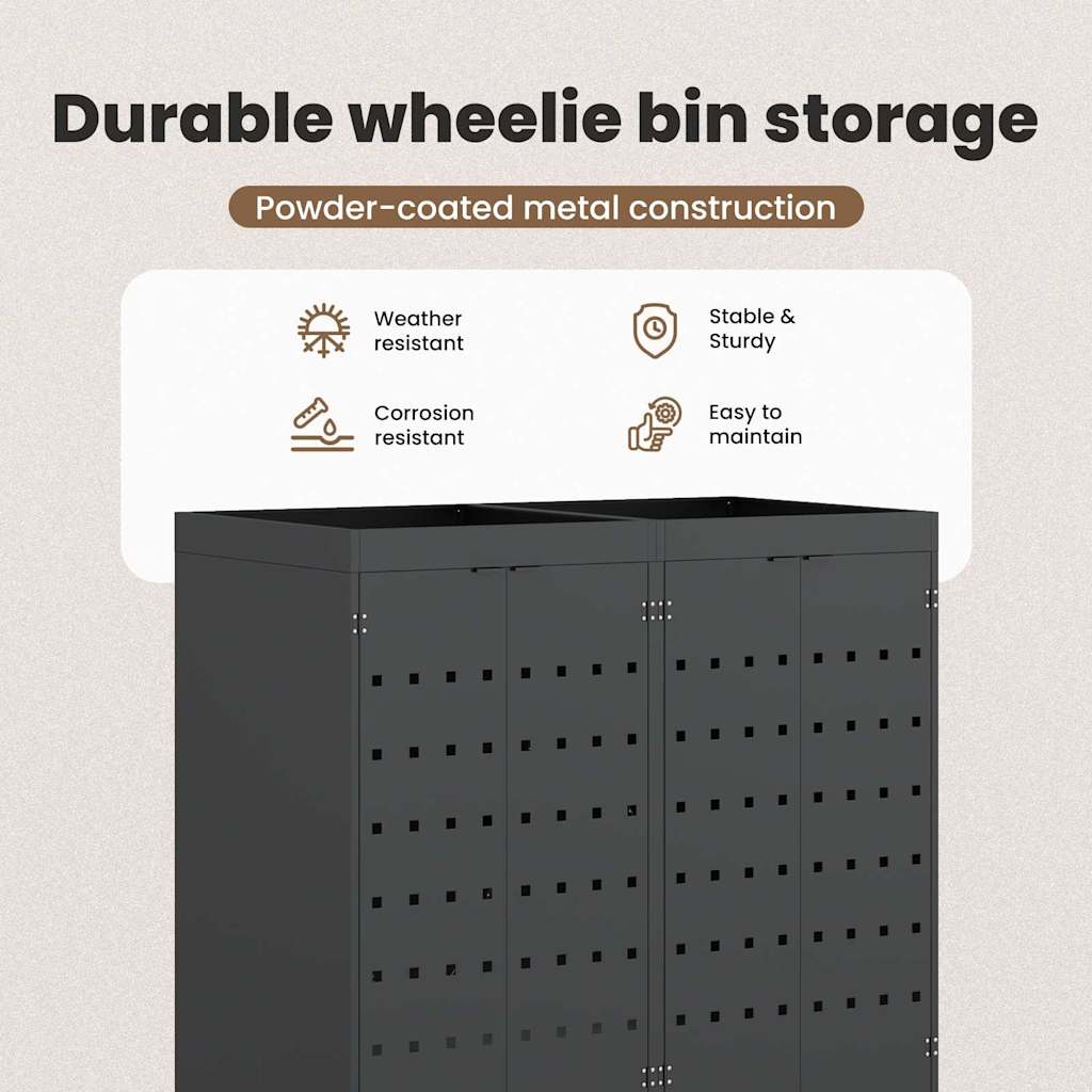 Wheelie Bin Storage for 2 Bins Anthracite 136 x 77,5 x 121,5 cm