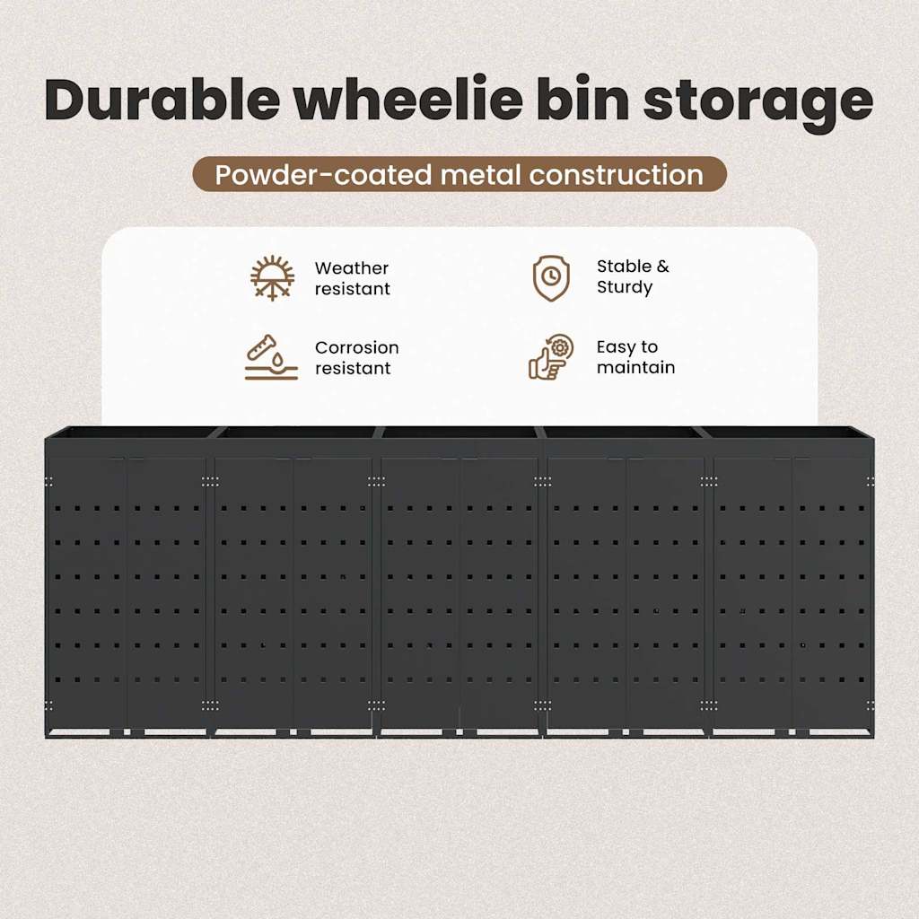 Wheelie Bin Storage for 5 Bins Anthracite 340 x 77,5 x 121,5 cm
