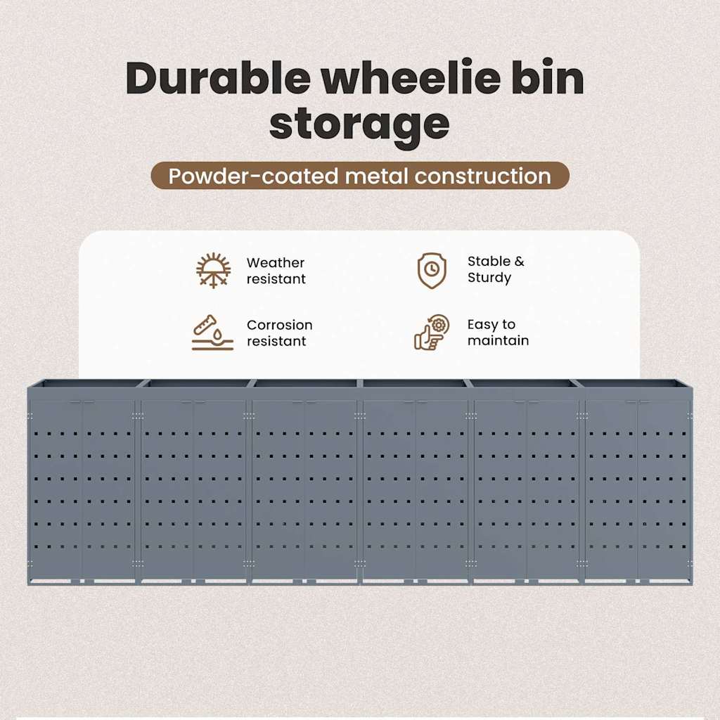 Wheelie Bin Storage for 6 Bins Light Grey 408 x 77,5 x 121,5 cm