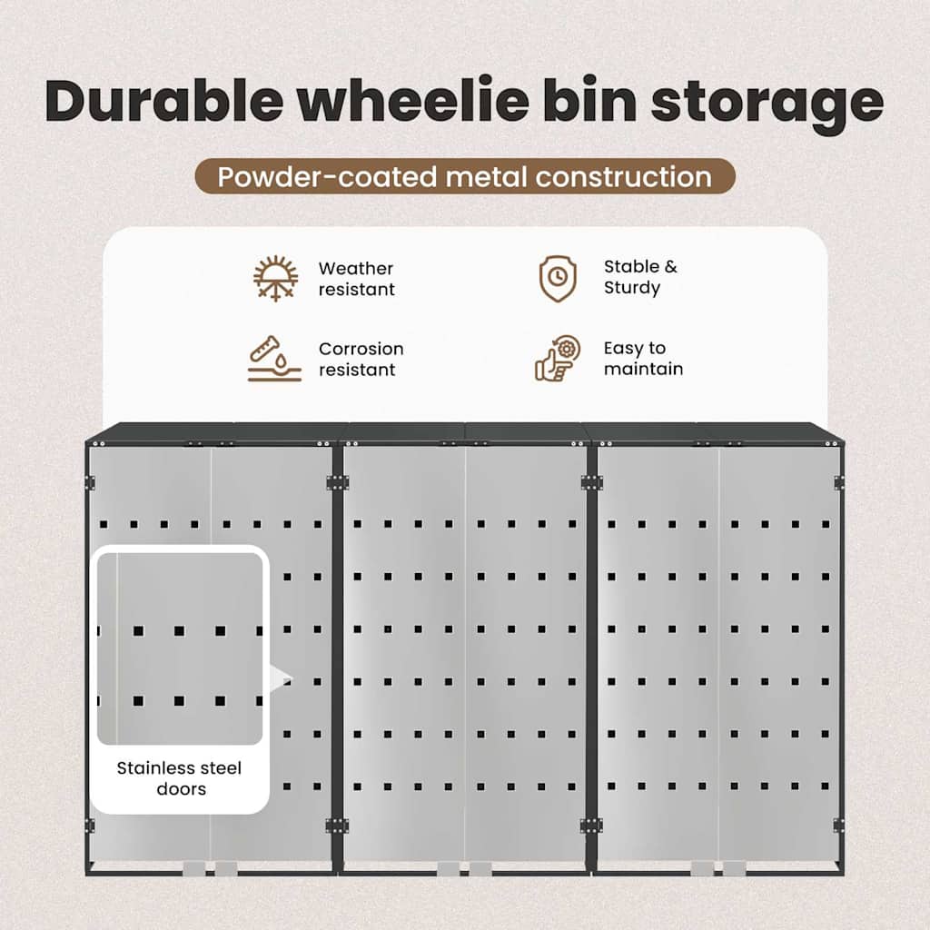 Wheelie Bin Storage for 3 Bins Steel Anthracite