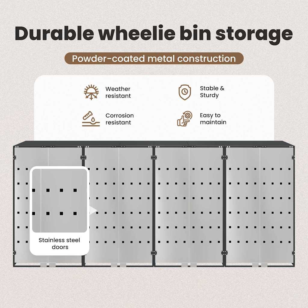Wheelie Bin Storage for 3 Bins Steel Anthracite