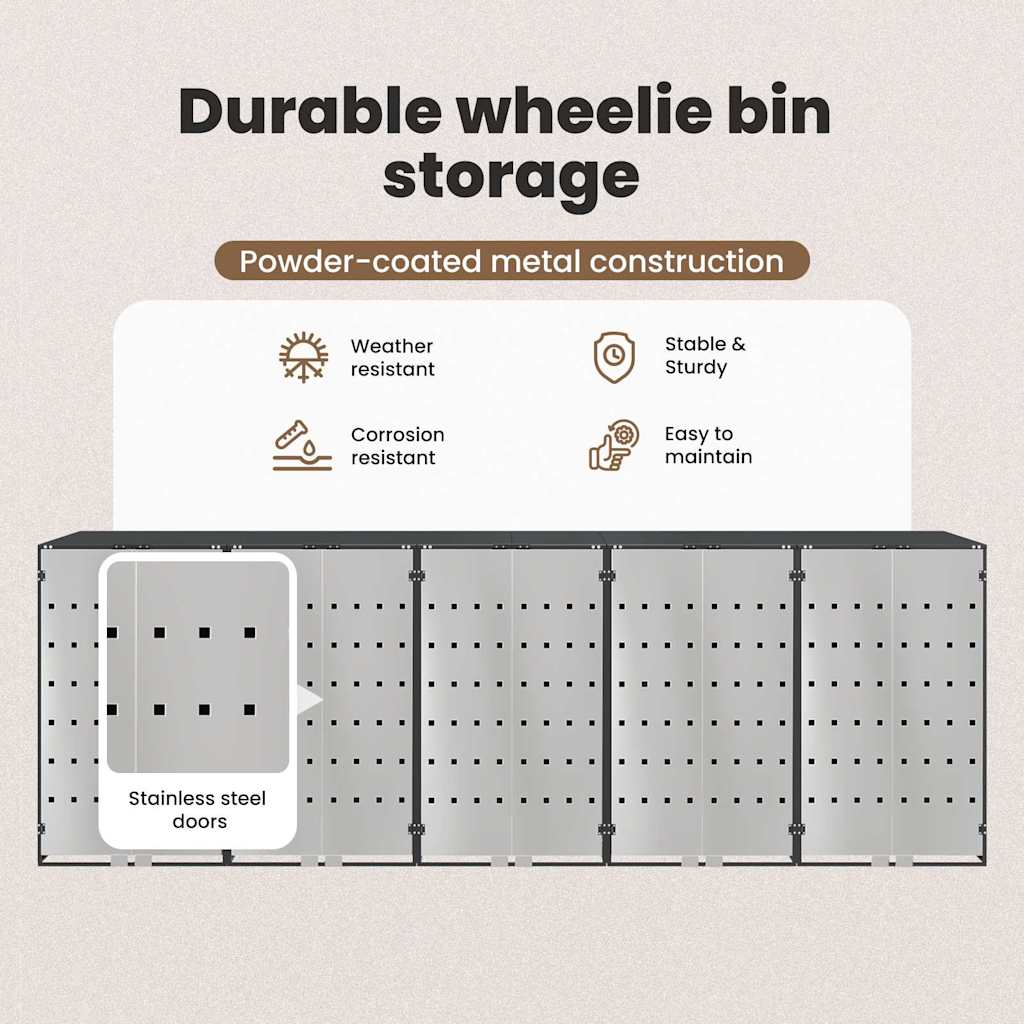 Wheelie Bin Storage for 3 Bins Steel Anthracite
