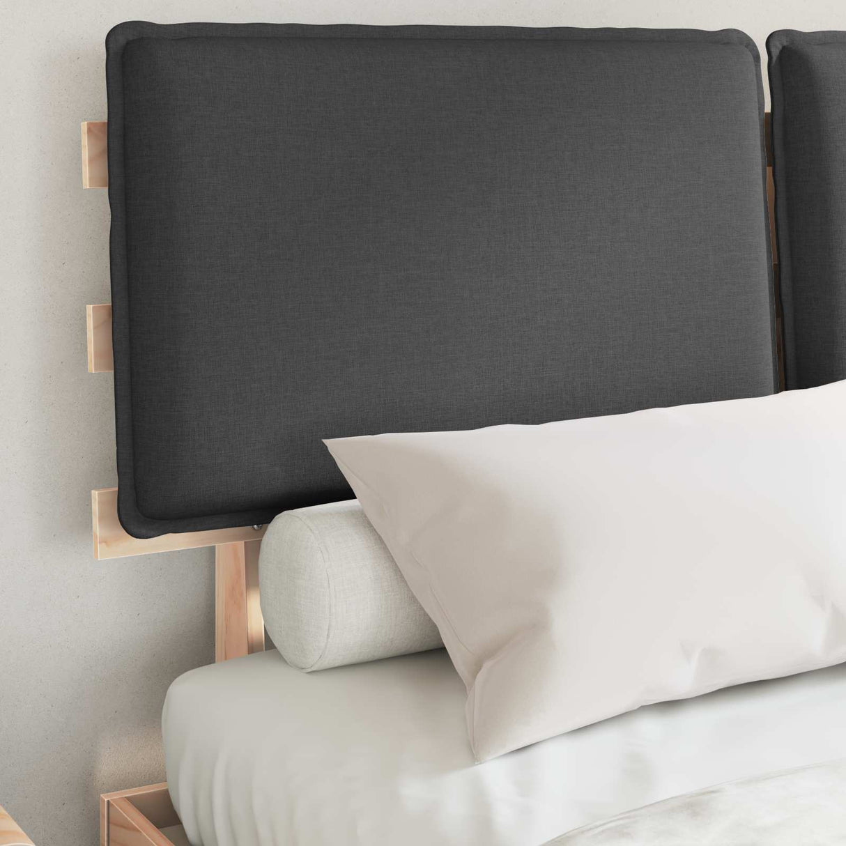 Bed Frame with Upholstered Headboard Dark Grey 135 x 190 cm