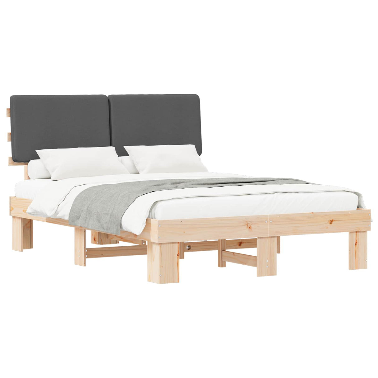 Bed Frame with Upholstered Headboard Dark Grey 150 x 200 cm