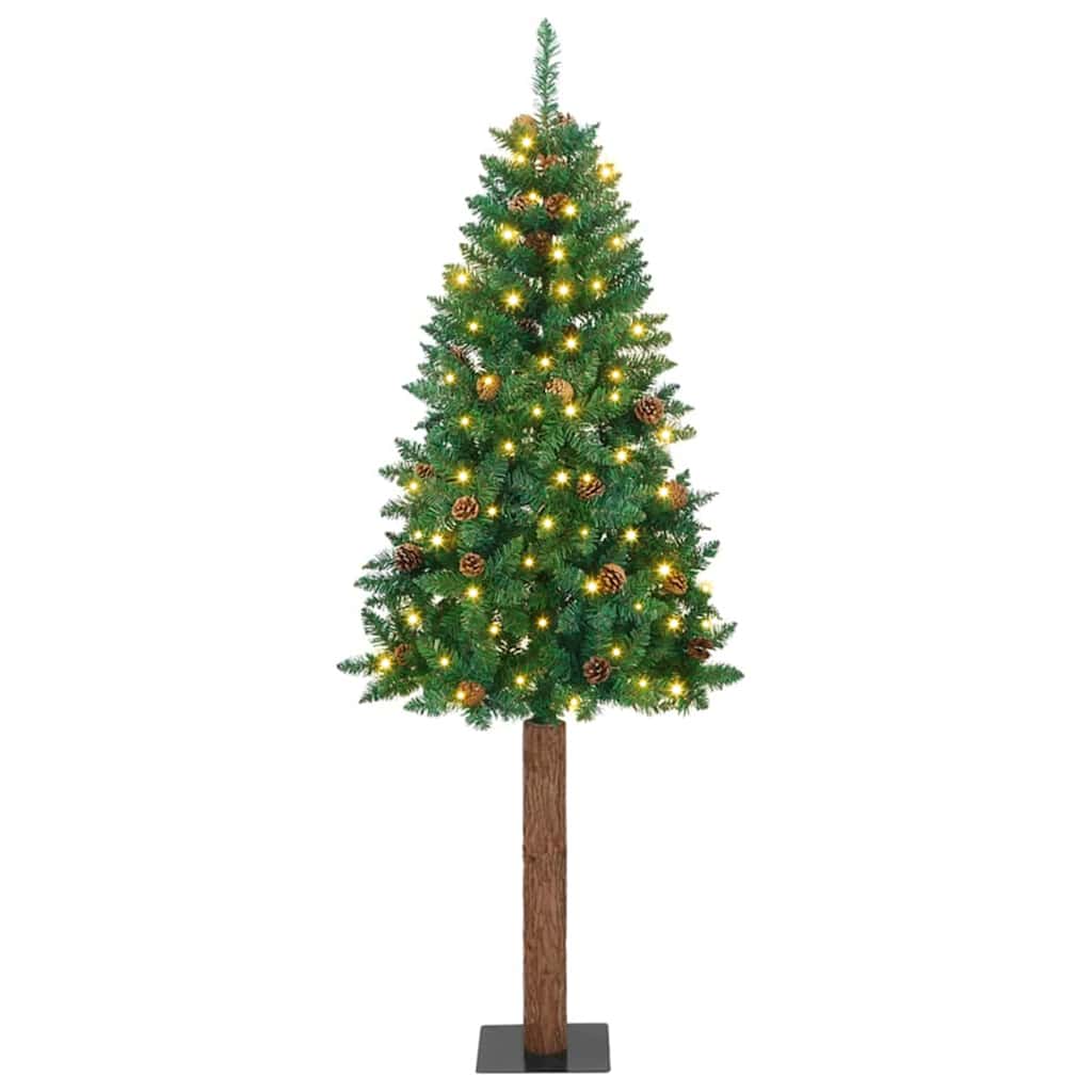 Slim Christmas Tree Green 210 cm PVC and Solid Pine wood