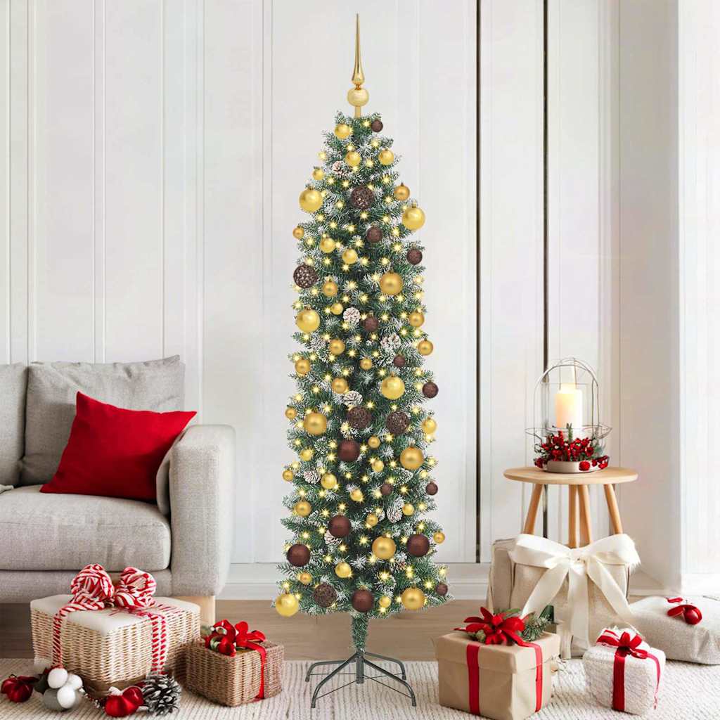 Artificial Slim Christmas Tree Green and White 180 cm