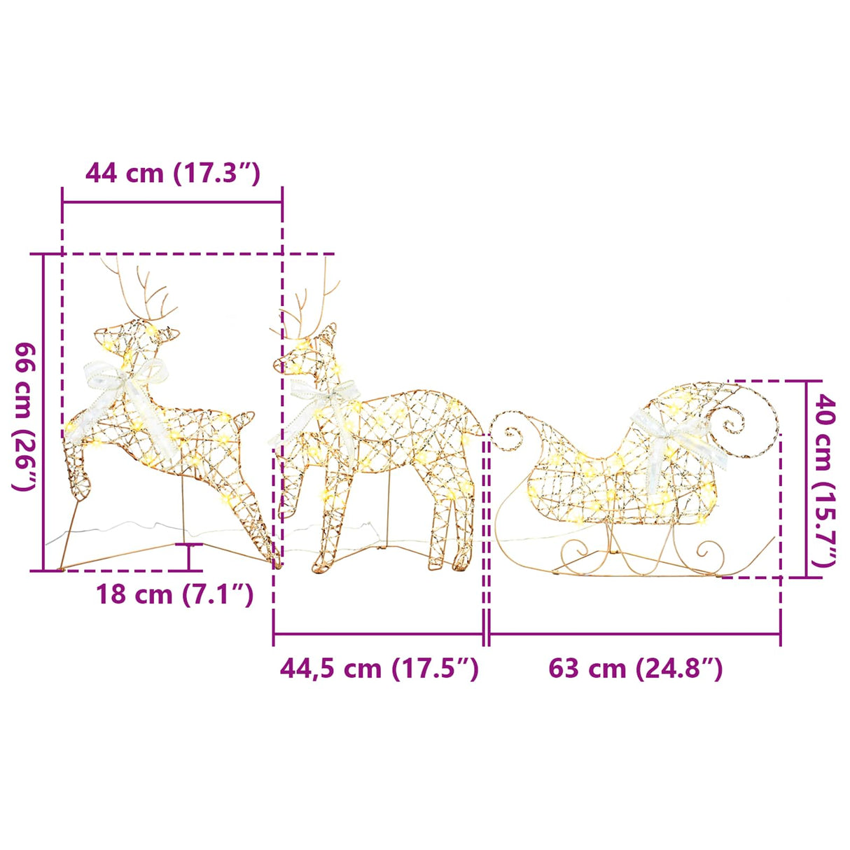 LED Reindeers 3 pcs 60 LEDs Warm White 44.5 x 18 x 66 cm PET