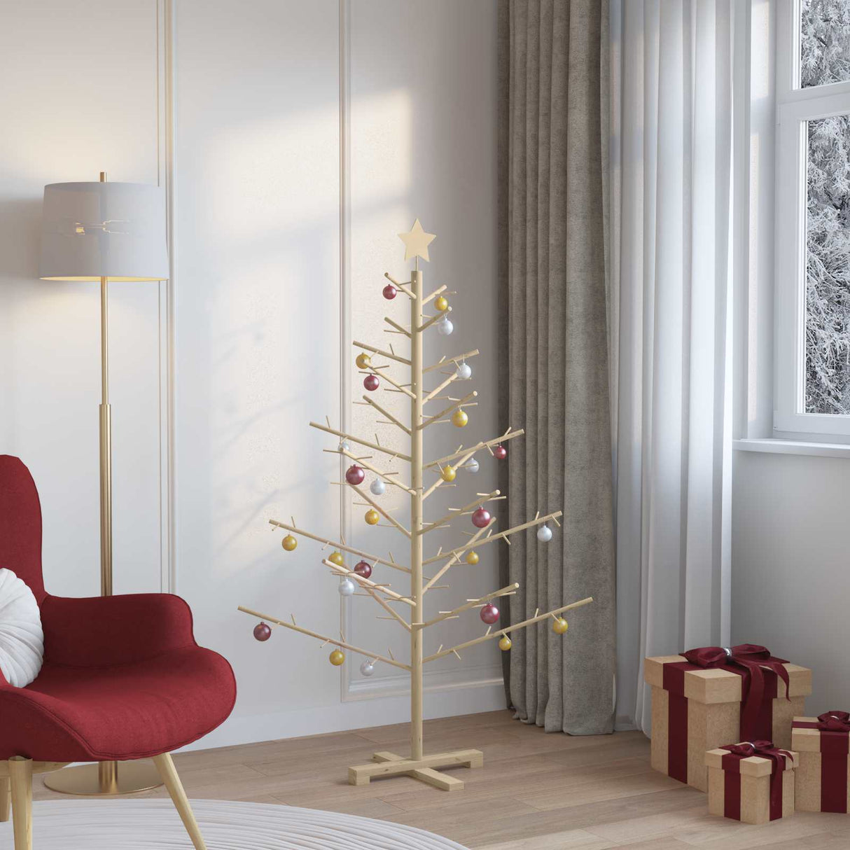 Wooden Christmas Tree with Stand Natural 150 cm Solid pine wood