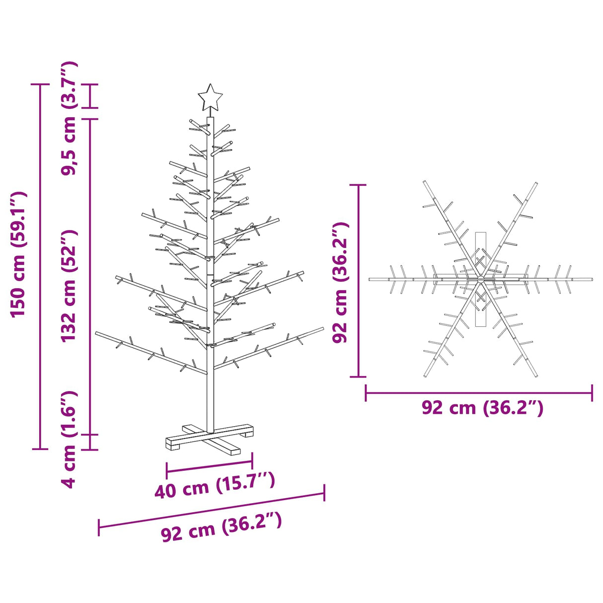Wooden Christmas Tree with Stand Natural 150 cm Solid pine wood