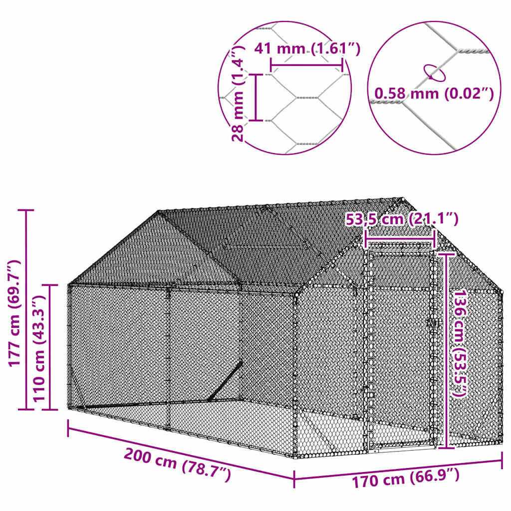 Chicken Cage Silver 400x170x177cm Galvanised Steel
