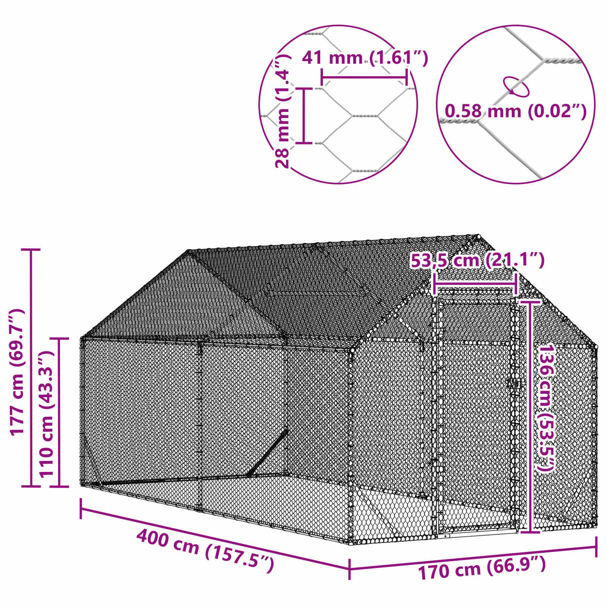 Chicken Cage Silver 400 x 170 x 177 cm Galvanised Steel