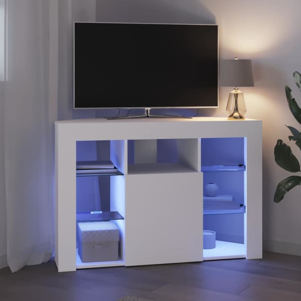 Corner LED TV Cabinet 100x40x68cm White Engineered Wood