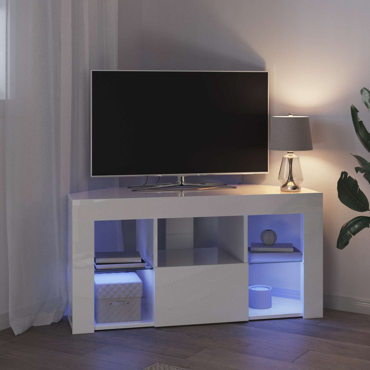 Corner LED TV Cabinet 100 x 40 x 50 cm High gloss White
