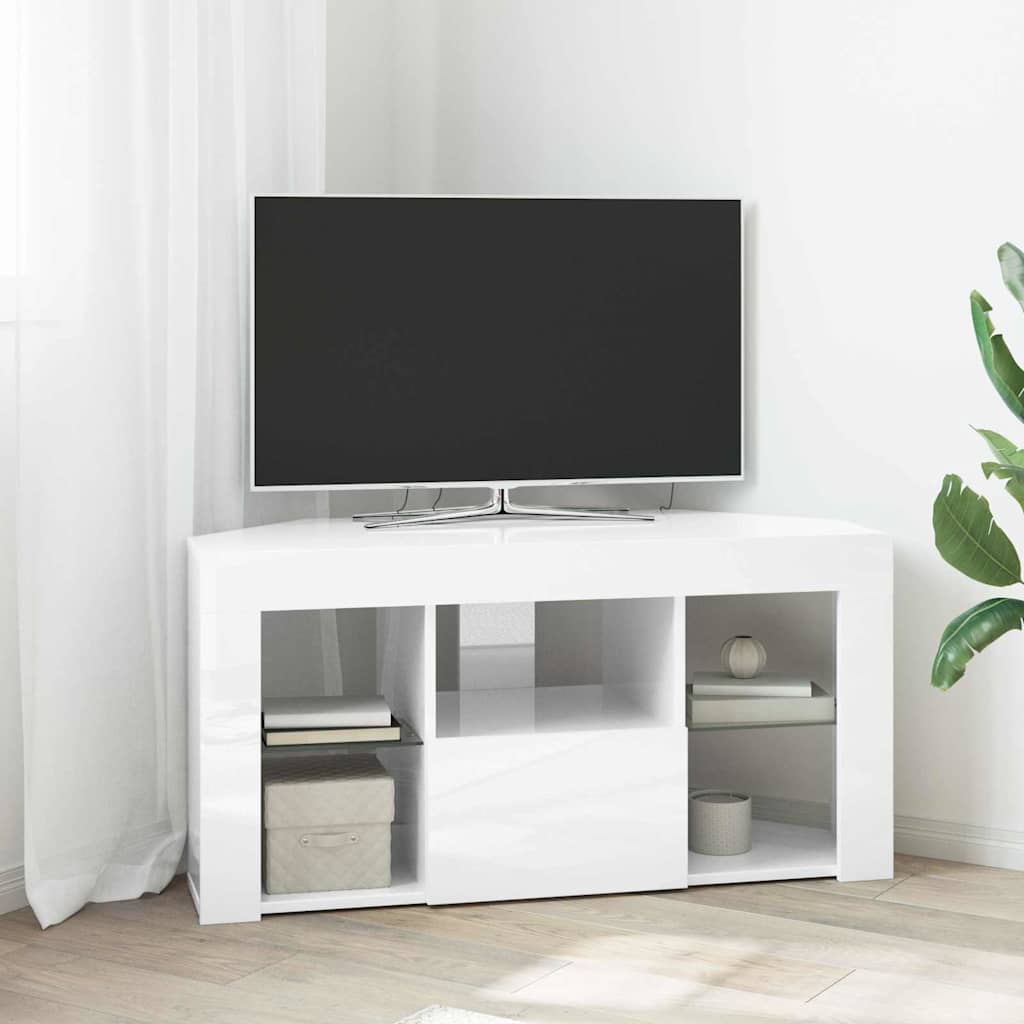 Corner LED TV Cabinet High gloss White 100 x 40 x 50 cm