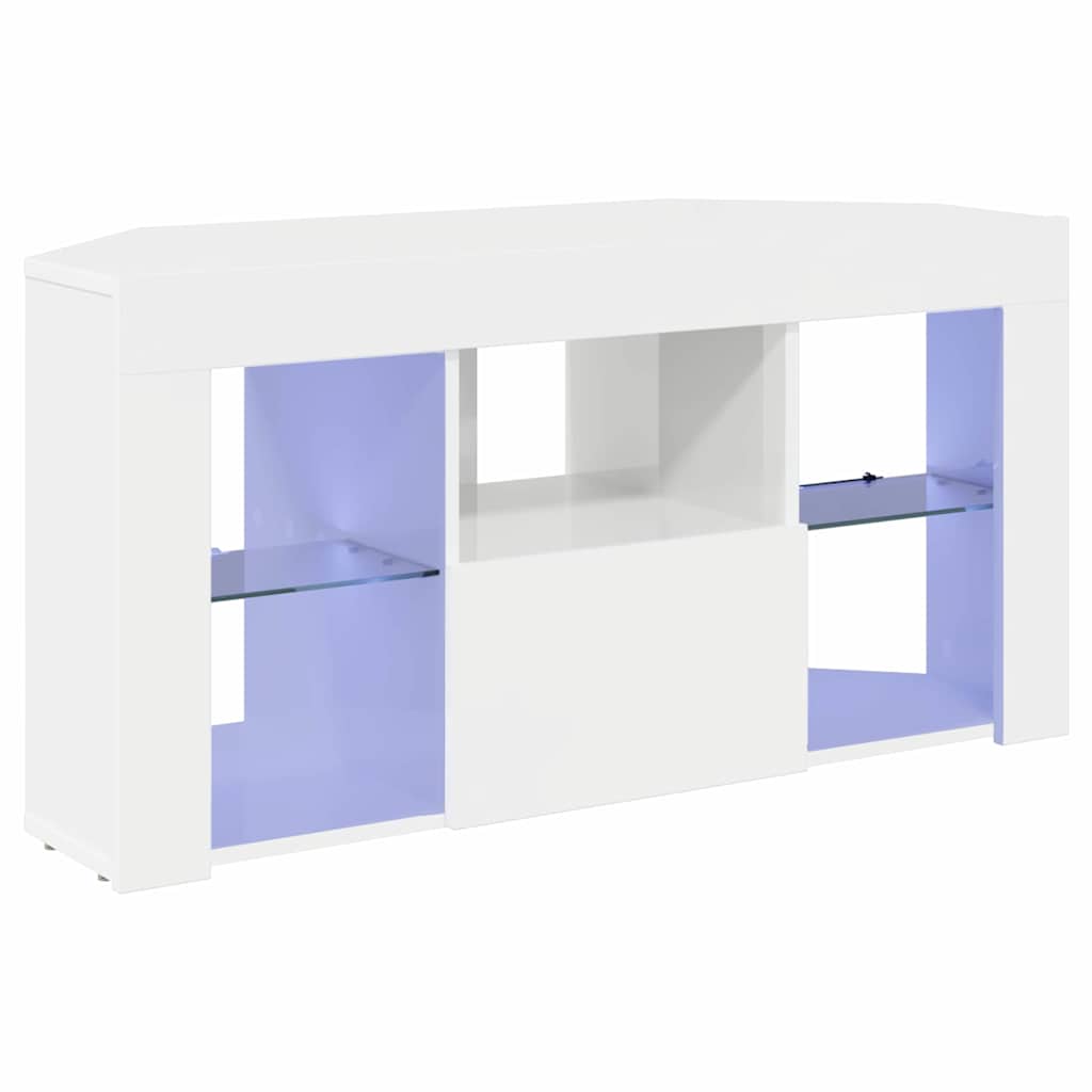 Corner LED TV Cabinet High gloss White 100 x 40 x 50 cm