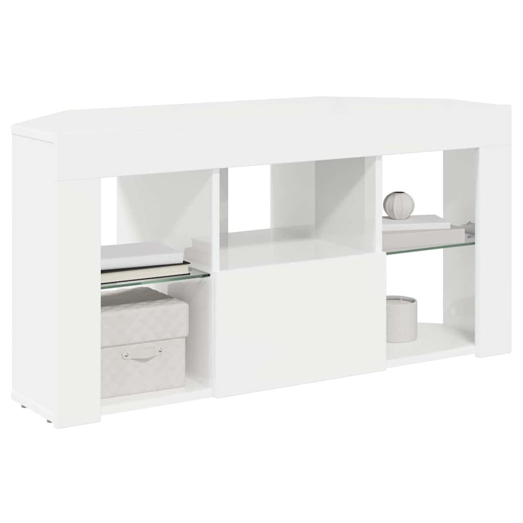 Corner LED TV Cabinet High gloss White 100 x 40 x 50 cm