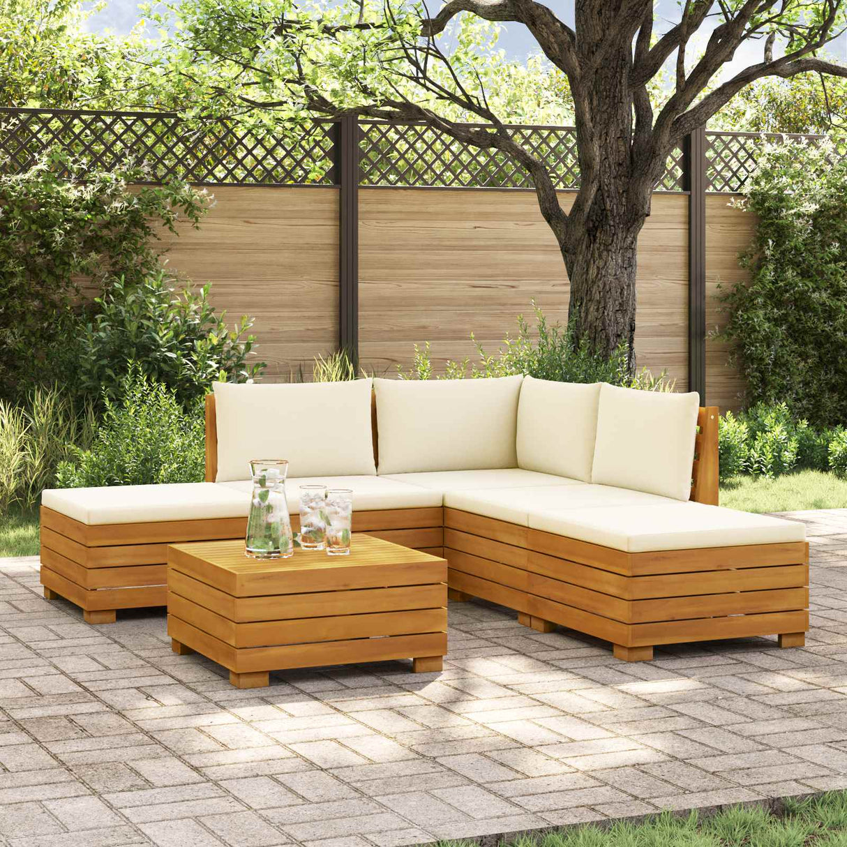 Outdoor Sofa Set with Cushion 6 Piece Brown Solid Acacia Wood