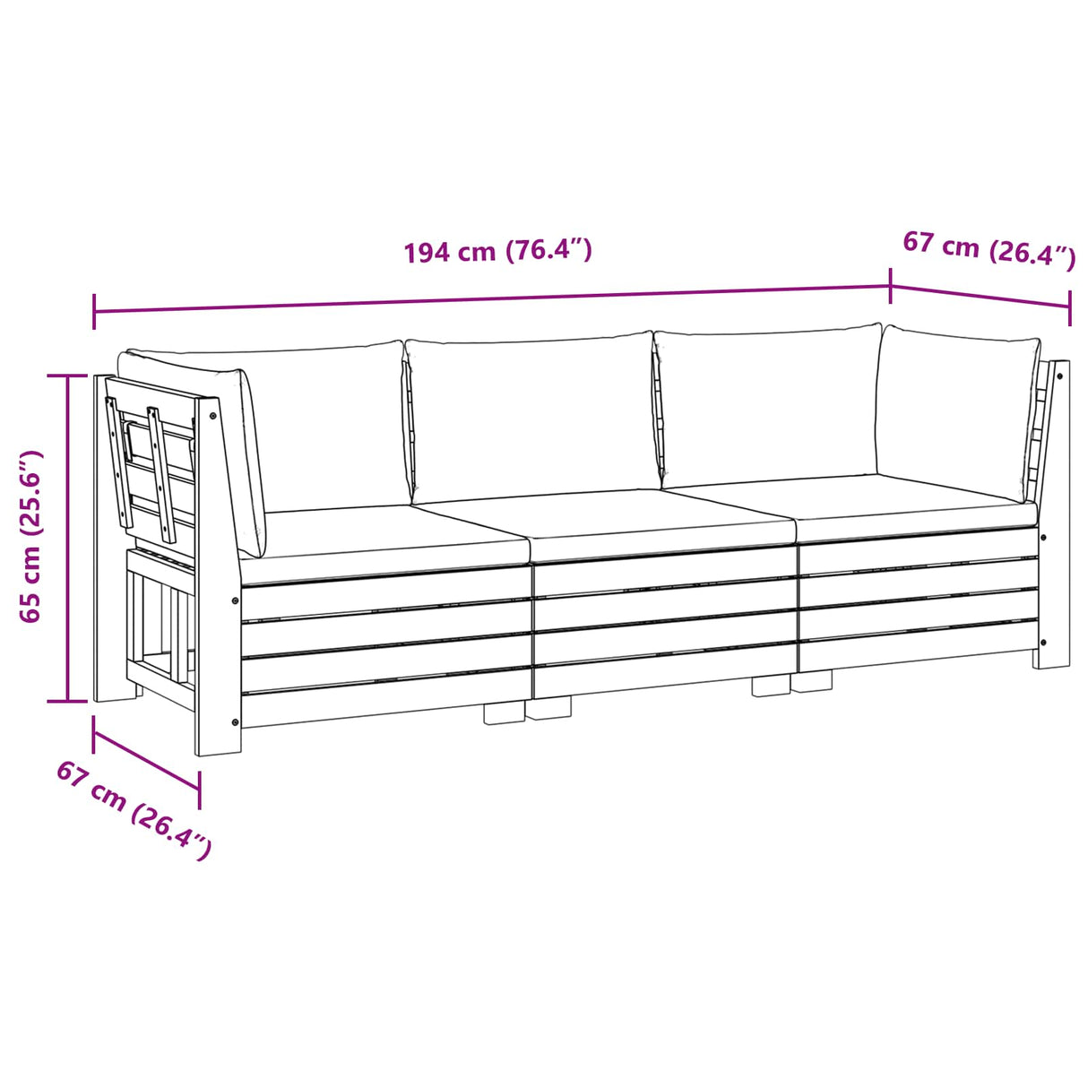 Outdoor Sofa Set with Cushion 3 Piece Brown Solid Acacia Wood