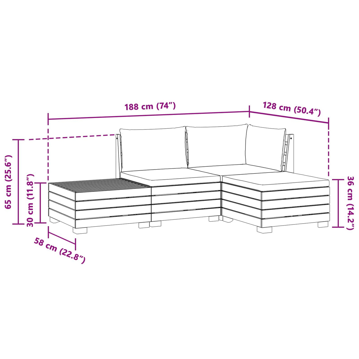 Outdoor Sofa Set with Cushion 4 Piece Brown Solid Acacia Wood